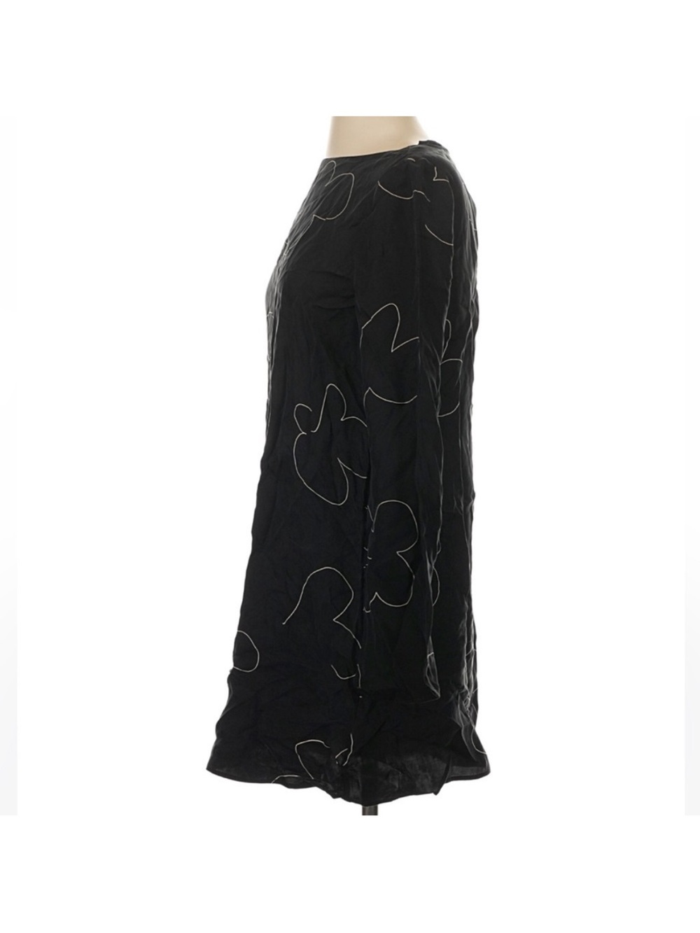Madewell Erika Cupro Shift Dress Black Floral Mini Long Sleeve NWT Size Small - Picture 5 of 7